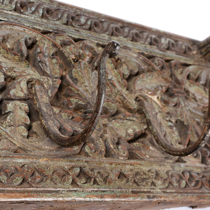 Hook Detail From Antique Old Carved Teak Coat Hook Panel - Circa 100 Yrs Old | Indigo Antiques