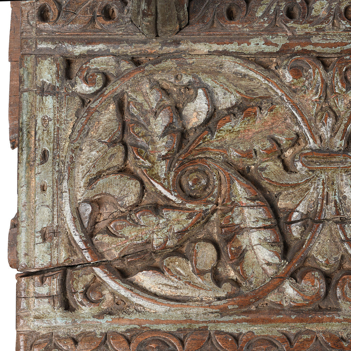 Carving Detail From Antique Old Carved Teak Coat Hook Panel - Circa 100 Yrs Old | Indigo Antiques