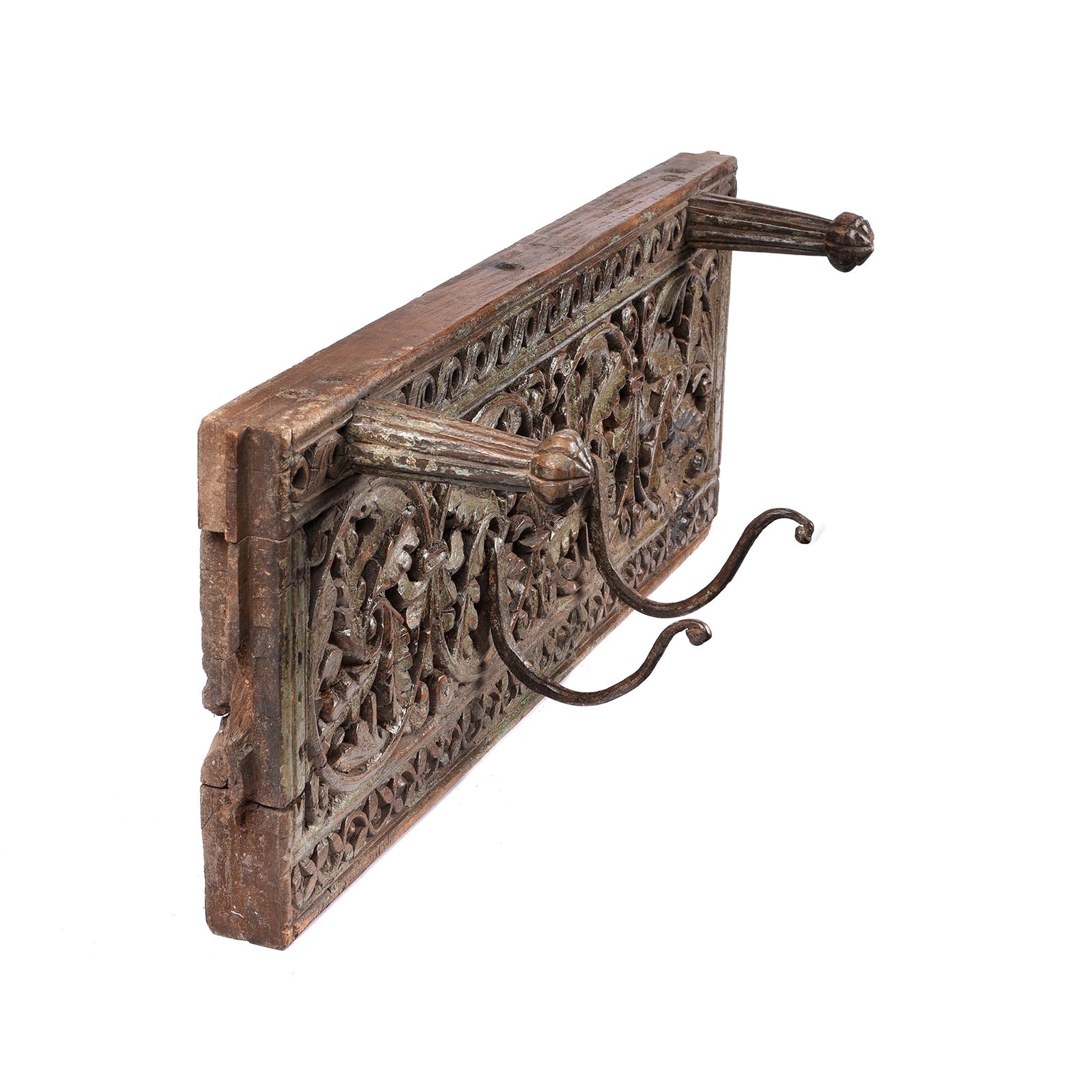Antique Old Carved Teak Coat Hook Panel - Circa 100 Yrs Old | Indigo Antiques