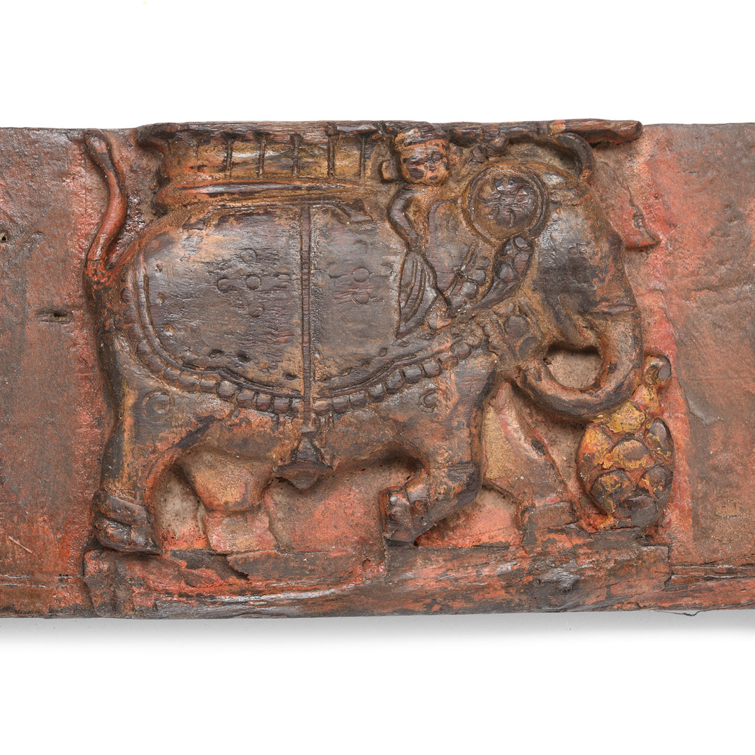 Detail From Carved Teak Indian Lintel Panel Of Ganesh & Elephants - From Gujarat - 19thC | Indigo Antiques