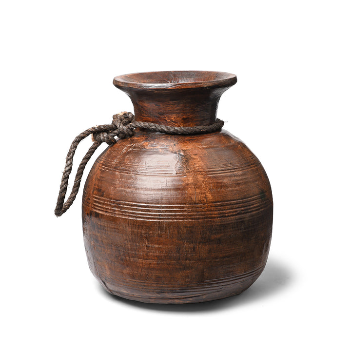 Turned Cedar Pot From Himachal Pradesh - Early 20thC | Indigo Antiques