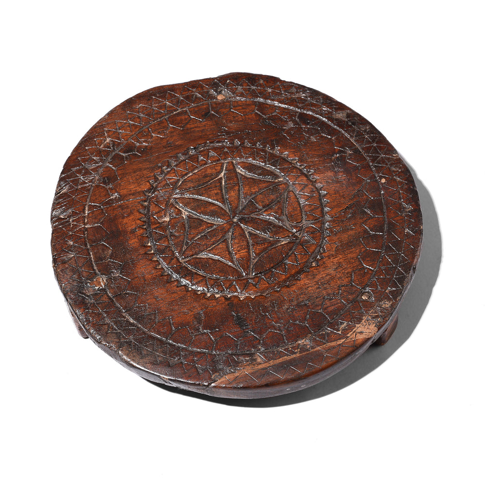 Top Down View Of Antique Carved Teak Chapati Board From The Rann Of Kutch - Ca 1920 | Indigo Antiques