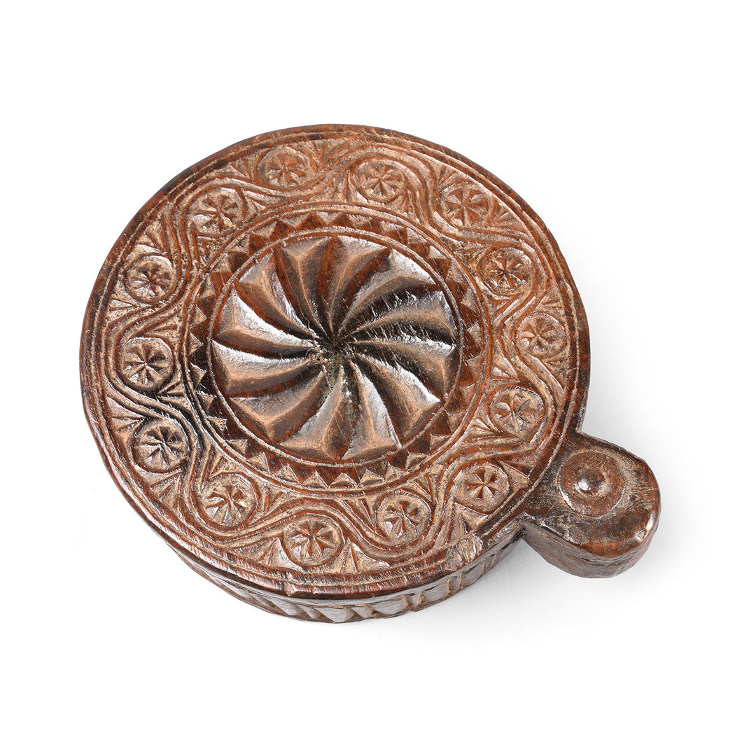 Top Down View Of Antique Carved Teak Masala Box From Saurashtra  - Ca 100 Yrs Old | Indigo Antiques