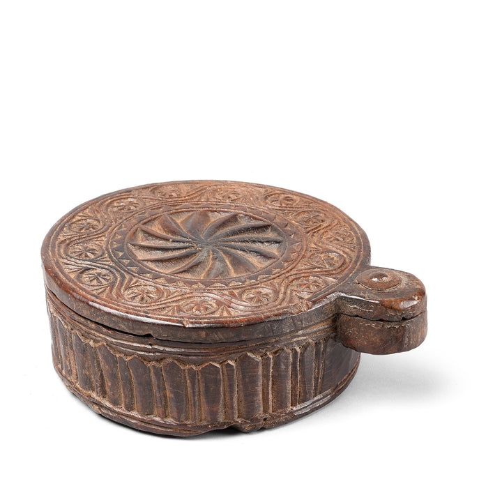 Antique Carved Teak Masala Box From Saurashtra  - Ca 100 Yrs Old | Indigo Antiques