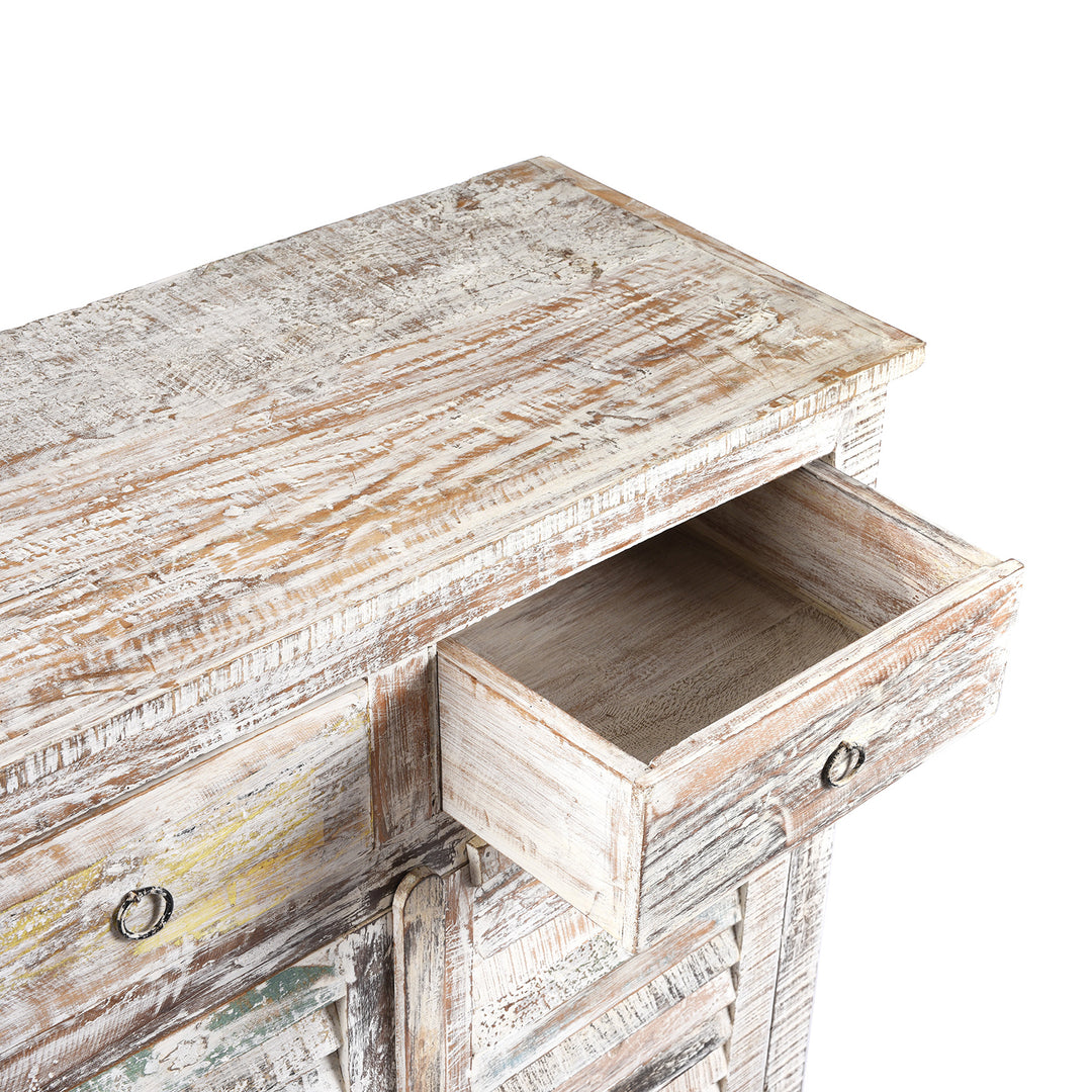 Drawer Detail From Painted Indian Louvre Cabinet Made From Reclaimed Teak | Indigo Antiques