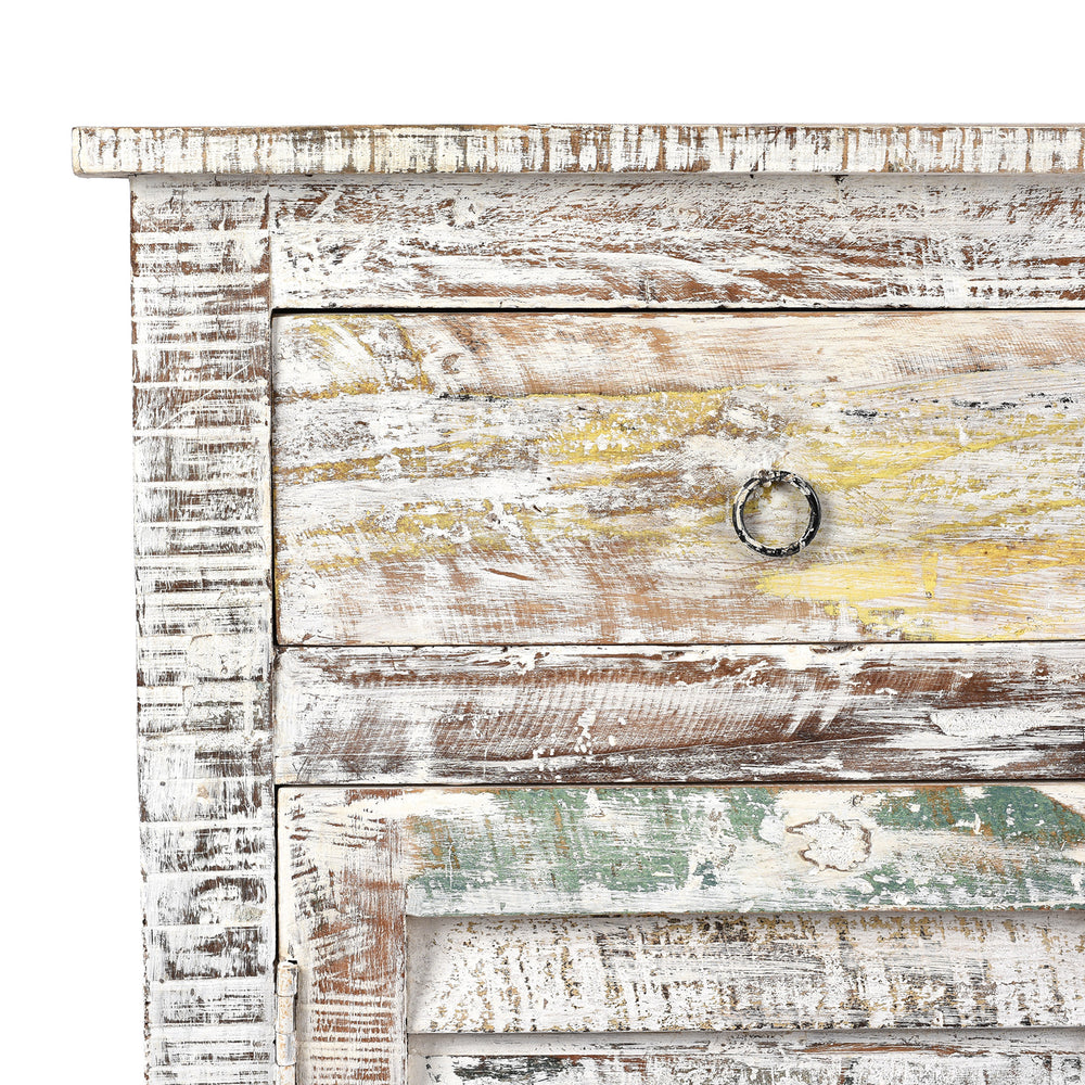 Corner Detail From Painted Indian Louvre Cabinet Made From Reclaimed Teak | Indigo Antiques
