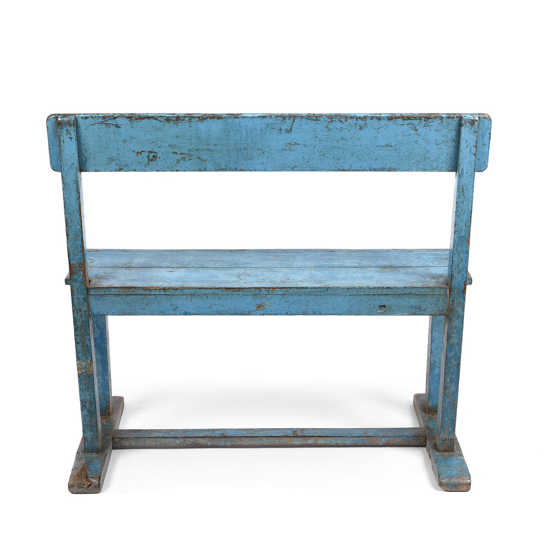 Reverse Of Painted Indian Teak School Bench - Ca 1930 | Indigo Antiques