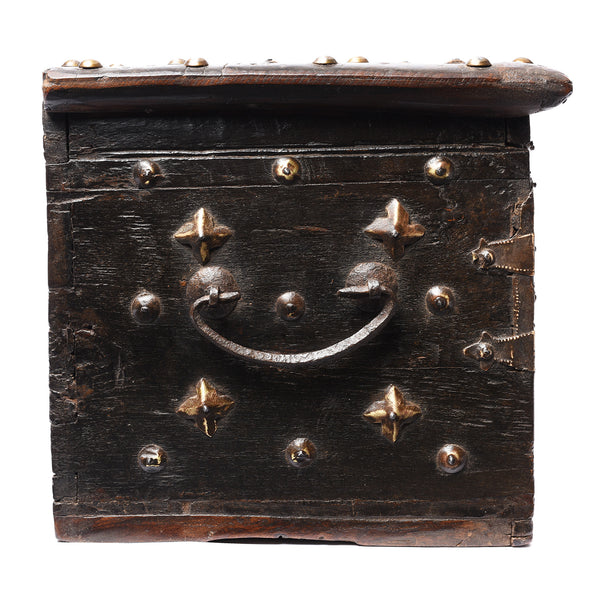 Brass Studded Rosewood Jewellery Box From Kutch - 19thC