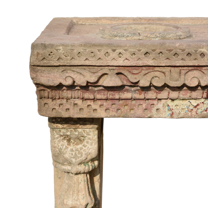 Corner Detail From Carved Stone Indian Water Pot Stand (Parindah) From Gujerat - 19thC - 19thC | Indigo Antiques