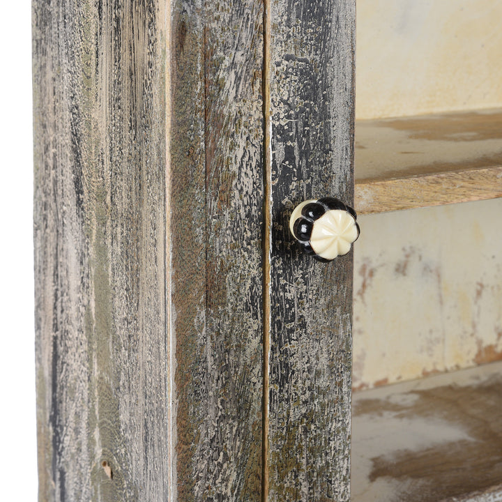 Handle Detail From Painted Mango Wood Glazed Wall Cabinet | Indigo Antiques