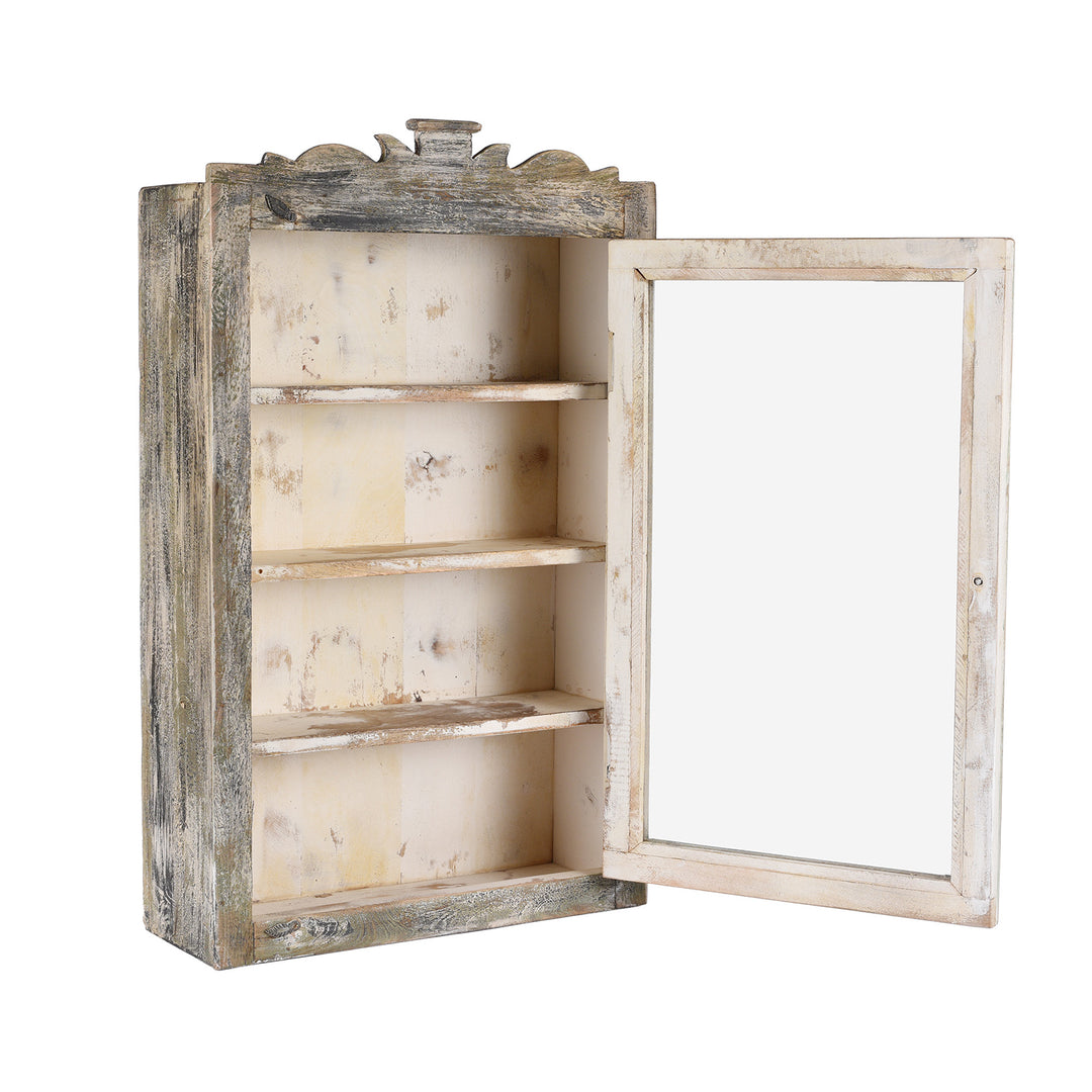 Open Door View Of Painted Mango Wood Glazed Wall Cabinet | Indigo Antiques