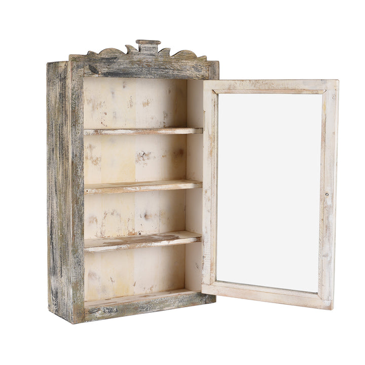 Open Door View Of Painted Mango Wood Glazed Wall Cabinet | Indigo Antiques