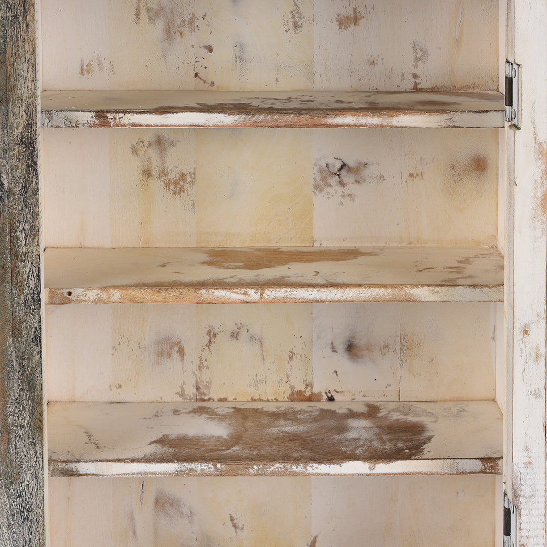 Interior Of Painted Mango Wood Glazed Wall Cabinet | Indigo Antiques