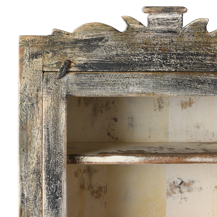 Corner Detail From Painted Mango Wood Glazed Wall Cabinet | Indigo Antiques