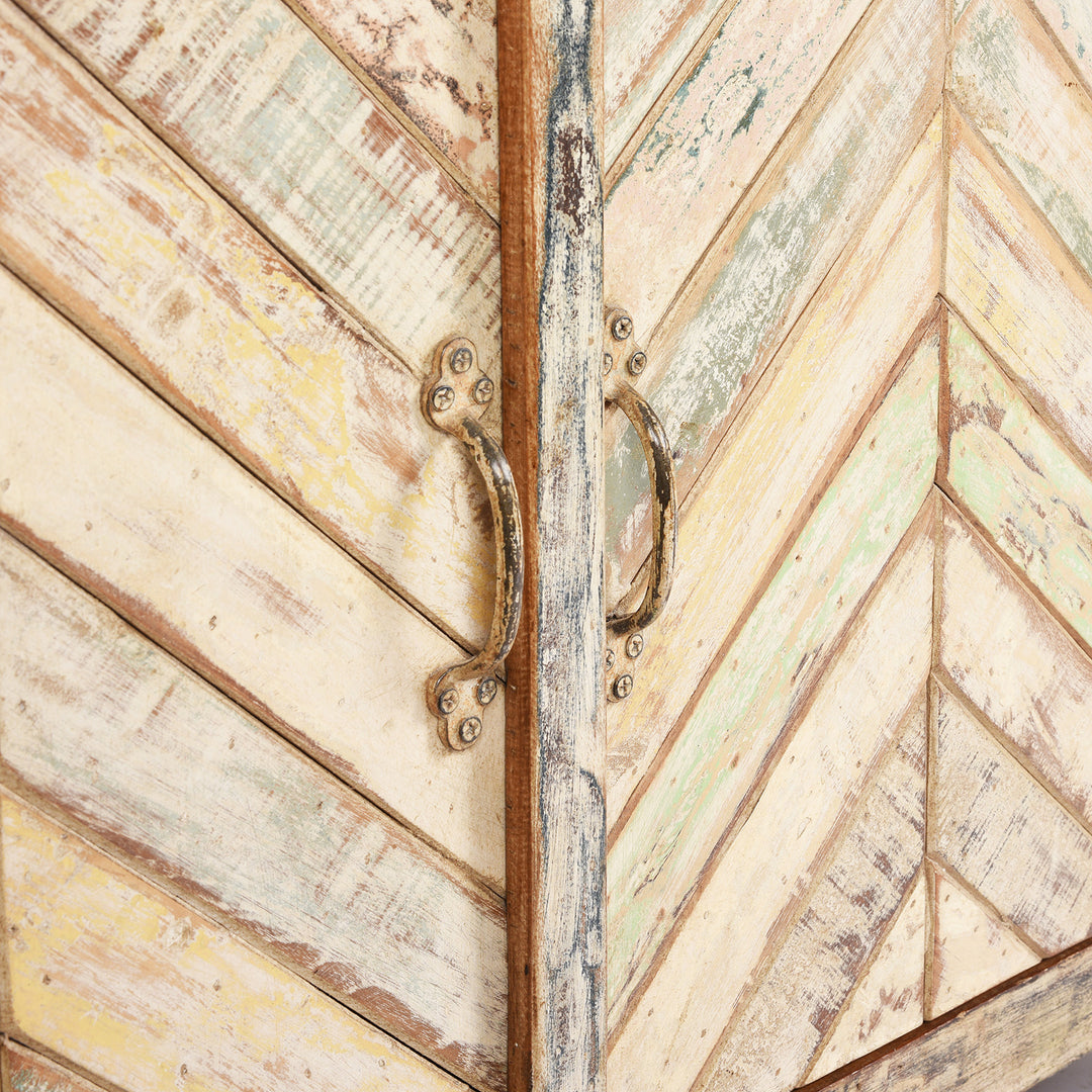 Handles Detail From Reclaimed 2 Door Indian Parquet Teak Side Cabinet | Indigo Antiques