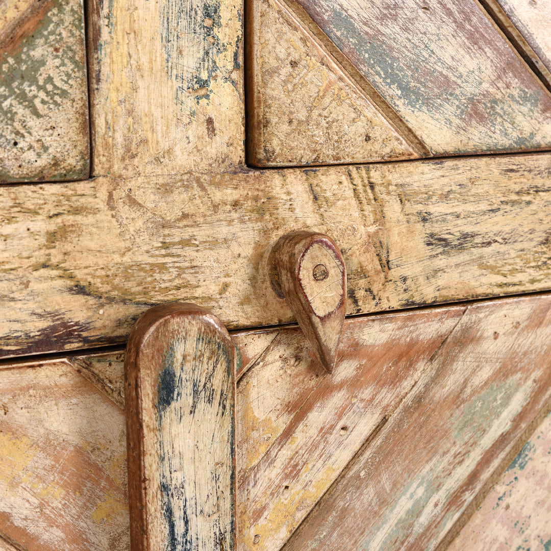 Locking Latch Detail From Reclaimed 2 Door Indian Parquet Teak Side Cabinet | Indigo Antiques