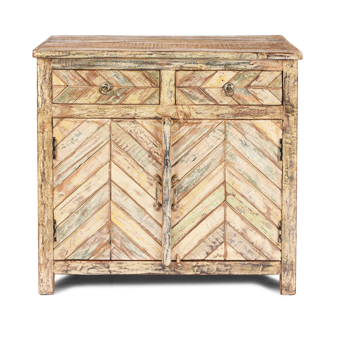 Reclaimed 2 Door Indian Parquet Teak Side Cabinet | Indigo Antiques