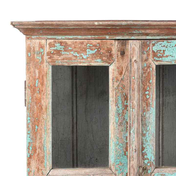 Corner Detail From Painted Teak Glazed Wall Cabinet - Ca 1930 | Indigo Antiques
