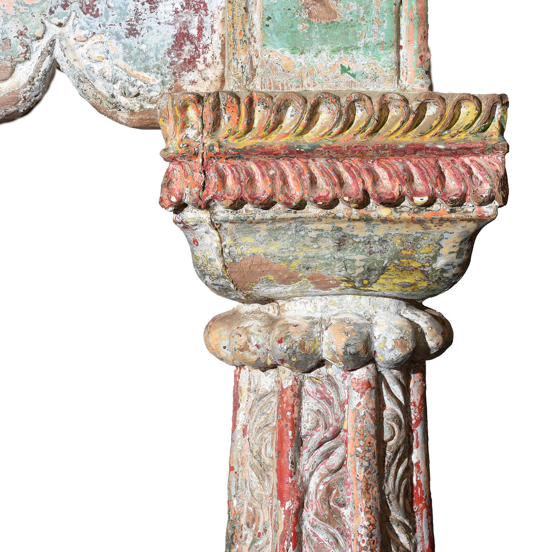 Pillar Top Carving Detail From Carved And Painted Teak Pavilion From Kutch - Early 19thC | Indigo Antiques