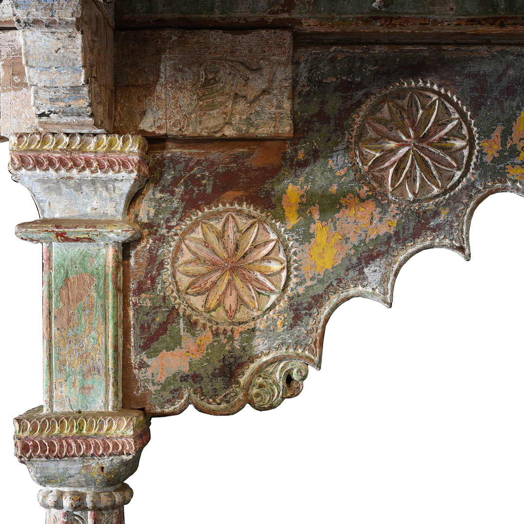 Carving Detail From Carved And Painted Teak Pavilion From Kutch - Early 19thC | Indigo Antiques