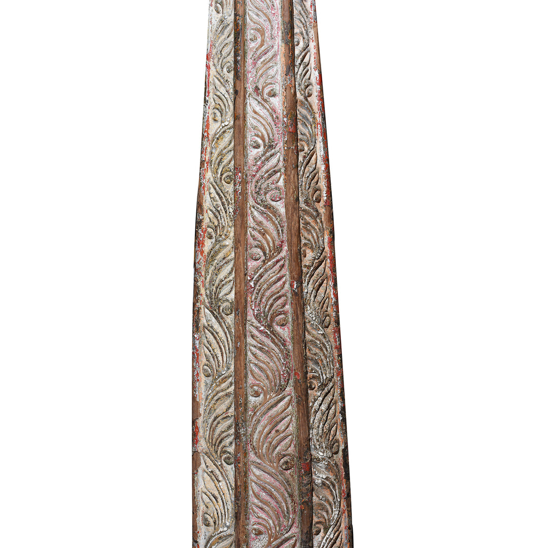Pillar Carving Detail From Carved And Painted Teak Pavilion From Kutch - Early 19thC | Indigo Antiques