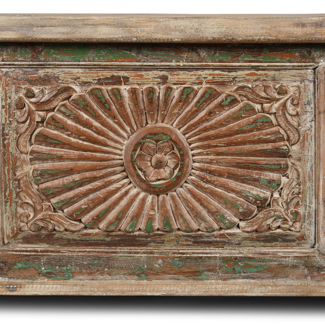 Detail From Reclaimed Teakwood Blanket Chest With Painted Finish | Indigo Antiques