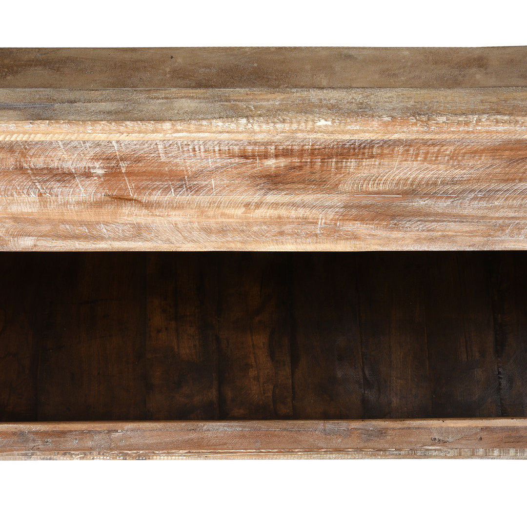 Open Lid Detail From Reclaimed Teakwood Blanket Chest With Painted Finish | Indigo Antiques