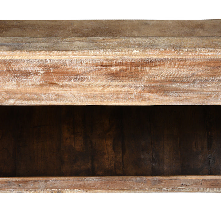 Open Lid Detail From Reclaimed Teakwood Blanket Chest With Painted Finish | Indigo Antiques