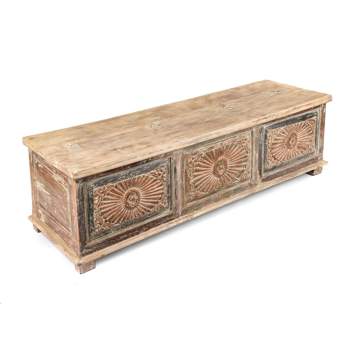 Angled View Of Reclaimed Teakwood Blanket Chest With Painted Finish | Indigo Antiques