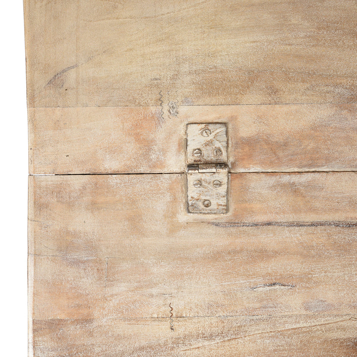 Hinge Detail From Reclaimed Teakwood Blanket Chest With Painted Finish | Indigo Antiques