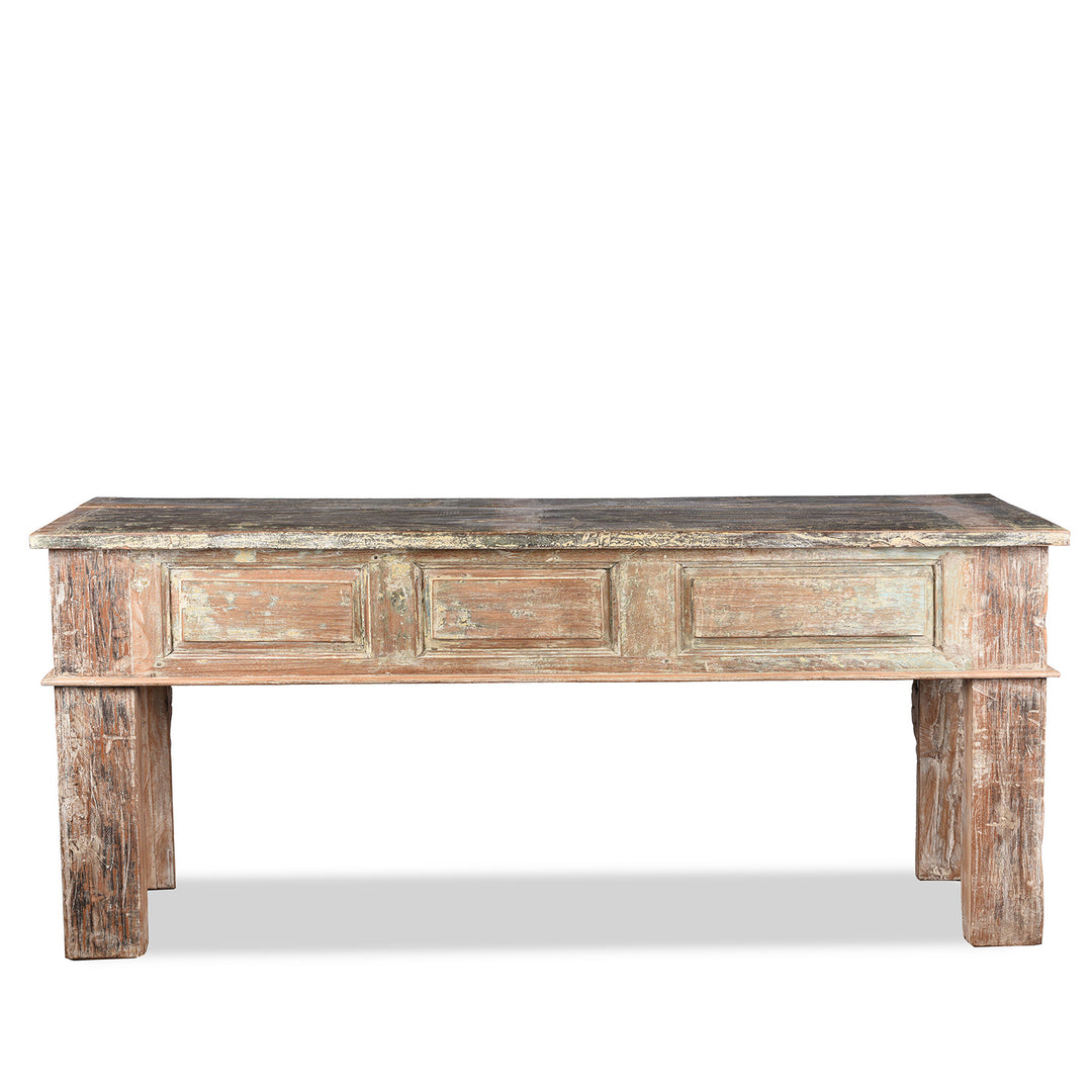 Back Of Reclaimed Four Drawer Teakwood Console Table With Painted Finish | Indigo Antiques