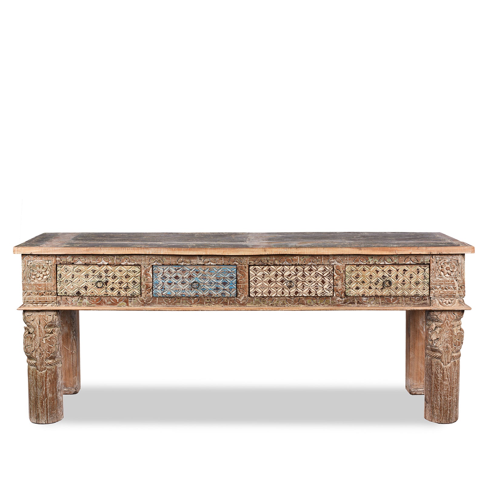 Reclaimed Four Drawer Teakwood Console Table With Painted Finish | Indigo Antiques