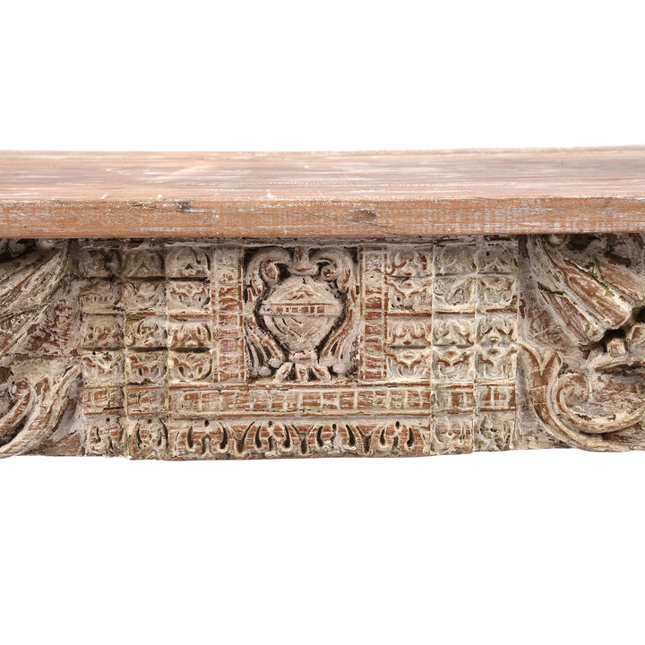 Carving Detail From Painted Indian Console Table Made From Reclaimed Teak | Indigo Antiques