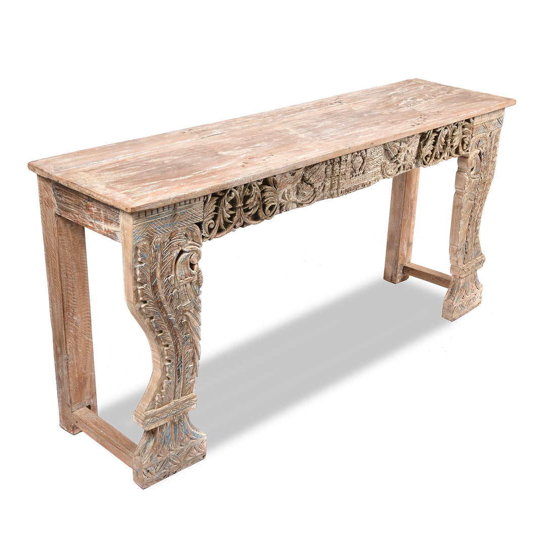 Angled View Of Painted Indian Console Table Made From Reclaimed Teak | Indigo Antiques