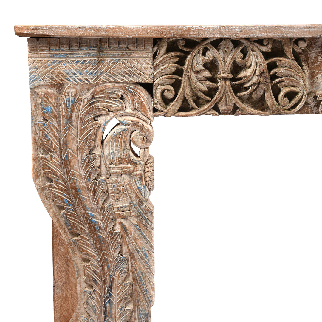 Corner Detail From Painted Indian Console Table Made From Reclaimed Teak | Indigo Antiques