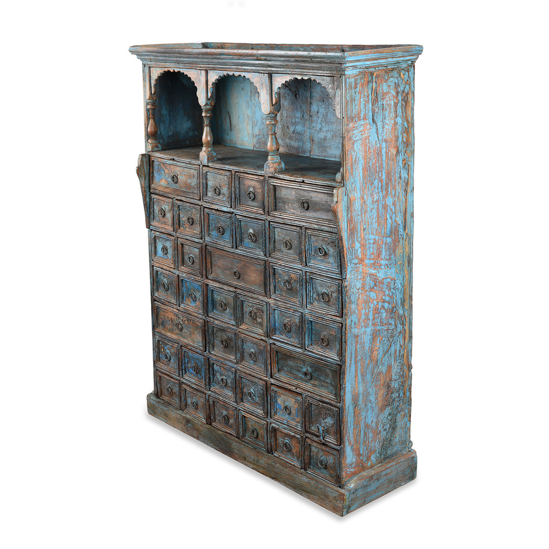 Angled View Of Antique Teak Apothecary Chest From South India - 19th Century | Indigo Antiques | Indigo Antiques