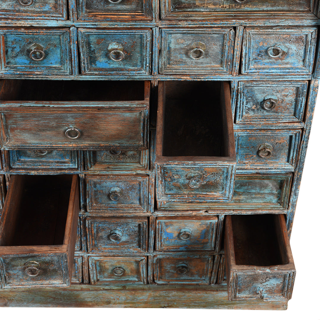 Open Drawers View Of Antique Teak Apothecary Chest From South India - 19th Century | Indigo Antiques | Indigo Antiques