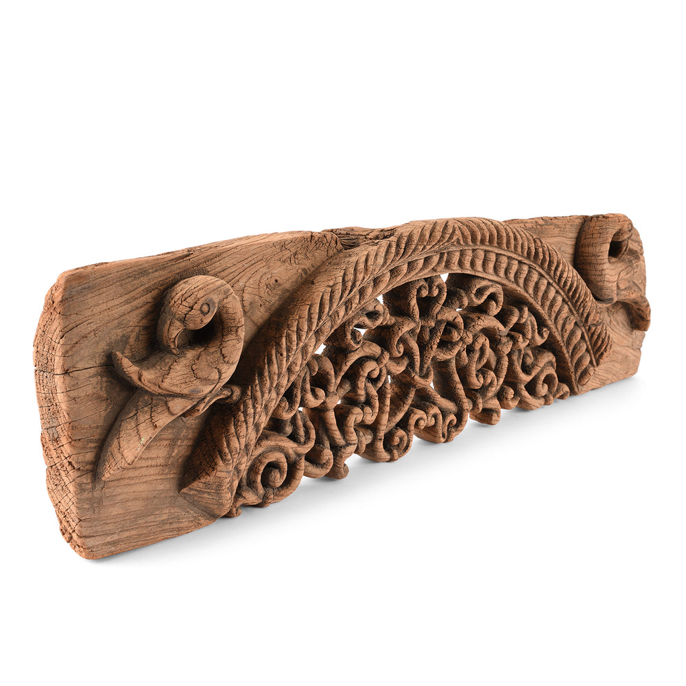 Angled View Of Antique Carved Teakwood Panel From  Andra Pradesh - 18th Century | Indigo Antiques