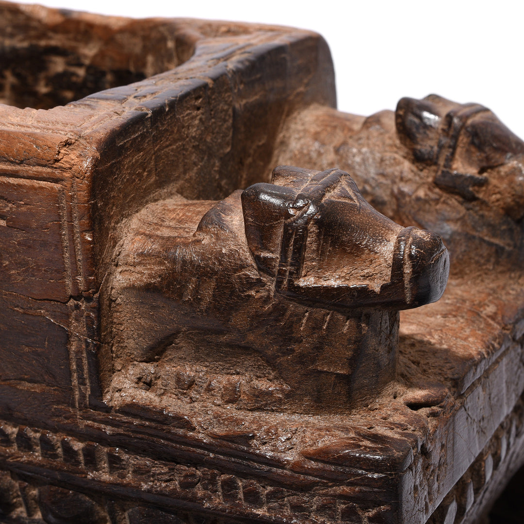 Nandi Detail From Antique Carved Tikka Box From Andhra Pradesh - Ca 1920's | Indigo Antiques