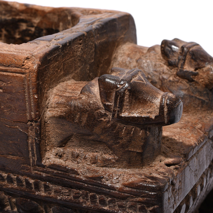 Nandi Detail From Antique Carved Tikka Box From Andhra Pradesh - Ca 1920's | Indigo Antiques