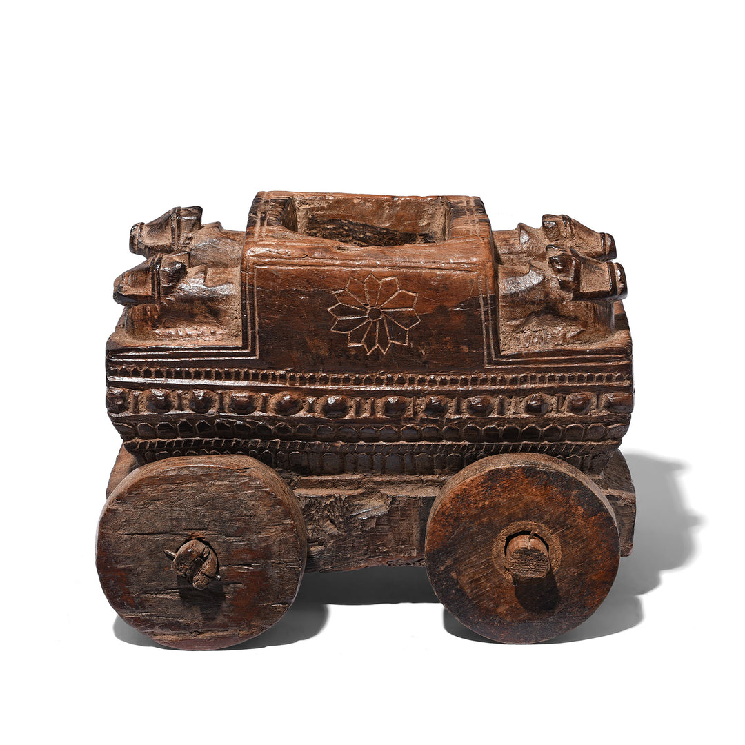 Side View Of Antique Carved Tikka Box From Andhra Pradesh - Ca 1920's | Indigo Antiques