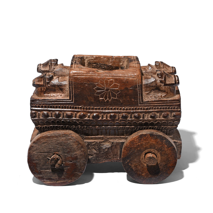 Side View Of Antique Carved Tikka Box From Andhra Pradesh - Ca 1920's | Indigo Antiques