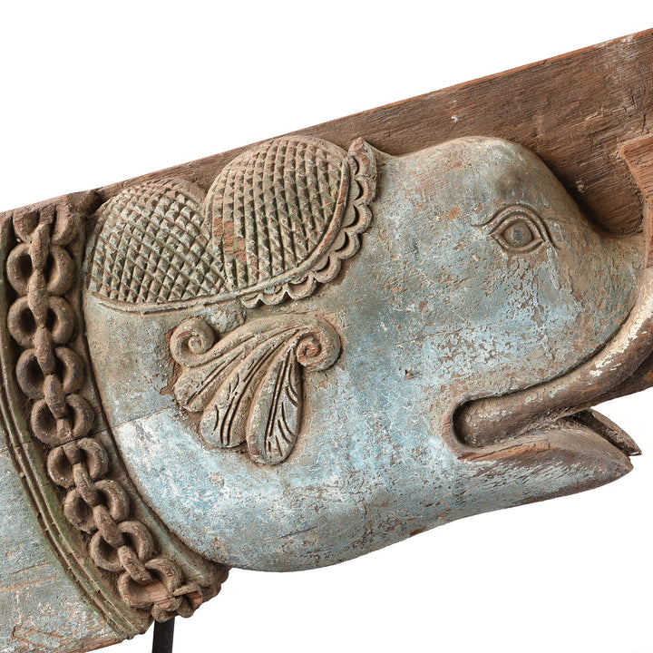 Carving Detail From Antique Carved Teak Elephant Corbel From Andhra Pradesh - 19th Century | Indigo Antiques