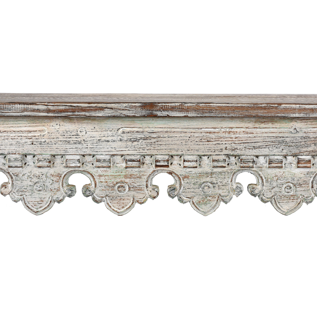 Carving Detail From Reclaimed Teakwood Console Table With Painted Finish | Indigo Antiques