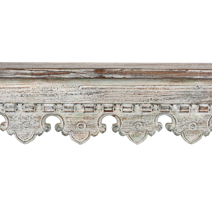 Carving Detail From Reclaimed Teakwood Console Table With Painted Finish | Indigo Antiques