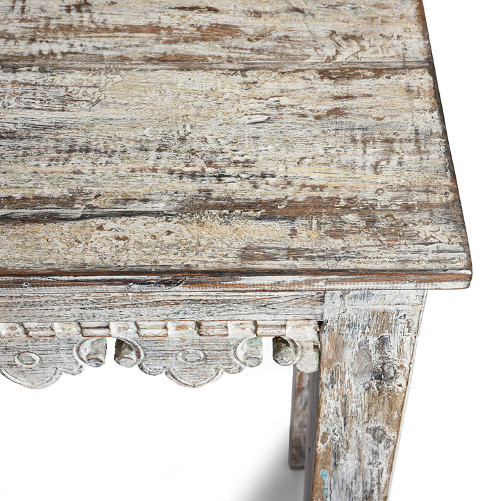 Corner Detail From Reclaimed Teakwood Console Table With Painted Finish | Indigo Antiques