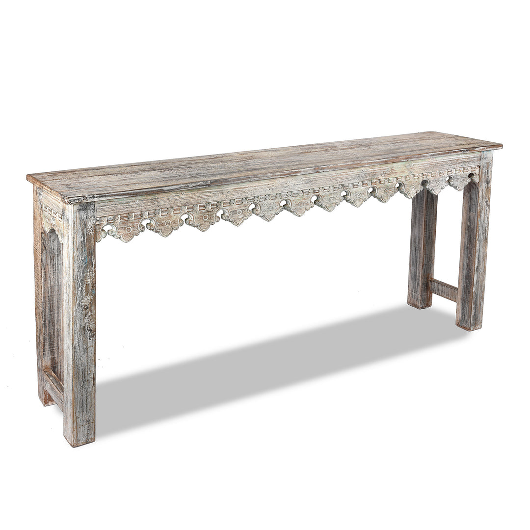 Angled View Of Reclaimed Teakwood Console Table With Painted Finish | Indigo Antiques