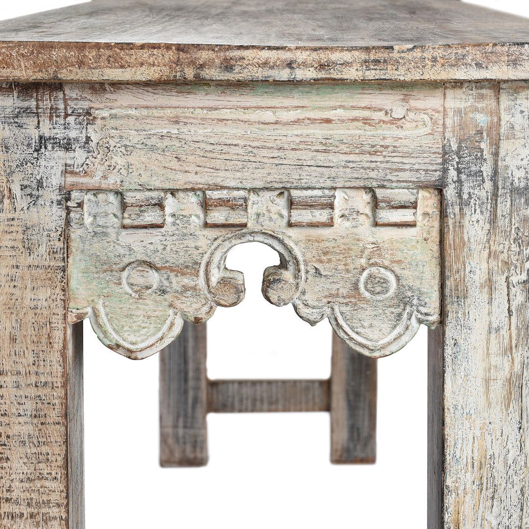 End Detail From Reclaimed Teakwood Console Table With Painted Finish | Indigo Antiques
