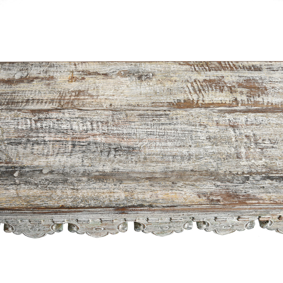 Top Detail From Reclaimed Teakwood Console Table With Painted Finish | Indigo Antiques