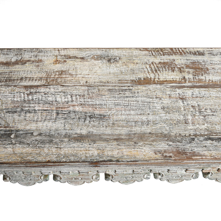 Top Detail From Reclaimed Teakwood Console Table With Painted Finish | Indigo Antiques